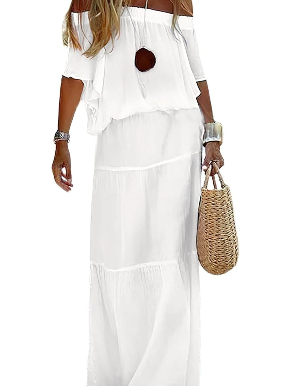 White Off-Shoulder Maxi Dress